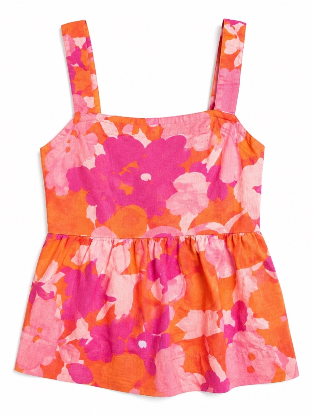 Free Assembly Floral Peplum Tank • Pink + Orange Abstract Print • Size M